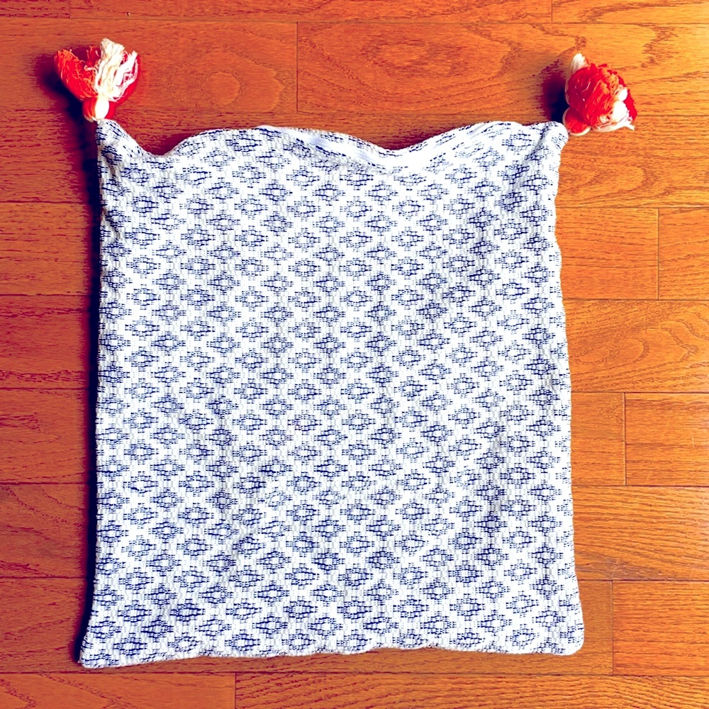 Proud Mary Throw Pillow Woven Diamond Blue and Cream Cover